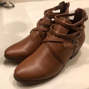 Strappy brown ankle boots